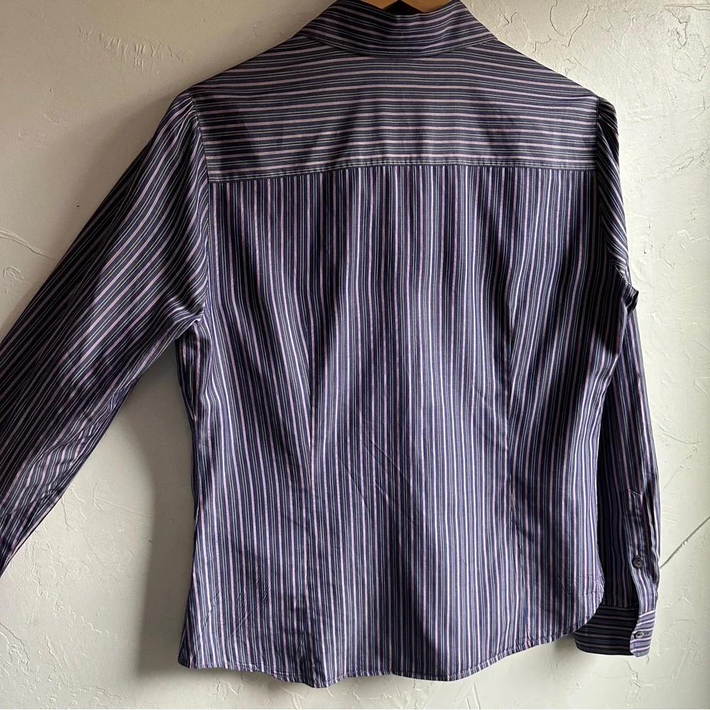 Lafayette 148‎ Women’s Button Down Shirt Blue and Red Pinstripes Open Top Sz 10 - Picture 8 of 15